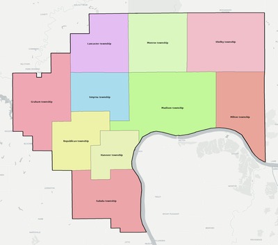 Jefferson County IN townships and subdivisions map