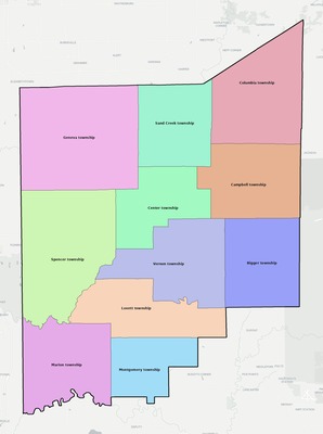 Jennings County IN townships and subdivisions map