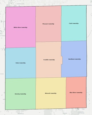Johnson County IN townships and subdivisions map