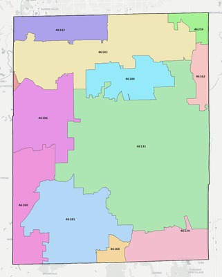 Johnson County IN ZIP code boundaries map
