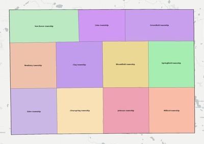 LaGrange County IN townships and subdivisions map