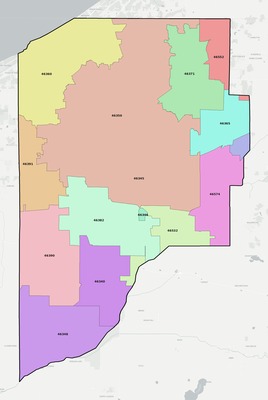 LaPorte County IN ZIP code boundaries map