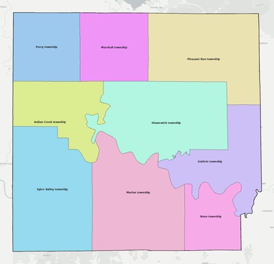 Lawrence County IN townships and subdivisions map