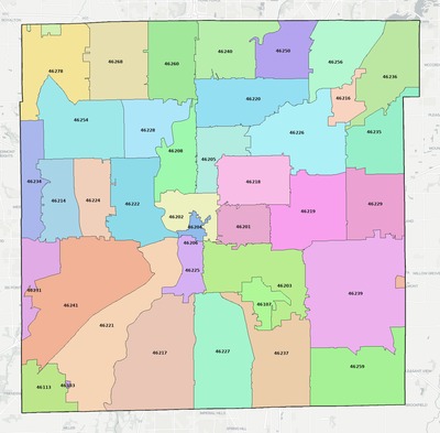 Marion County IN ZIP code map preview