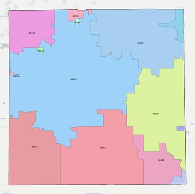 Marshall County IN ZIP code boundaries map