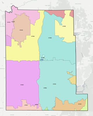 Monroe County IN ZIP code boundaries map