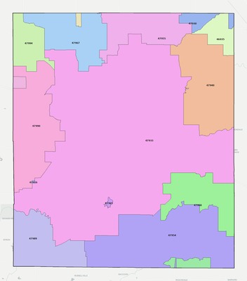 Montgomery County IN ZIP code boundaries map