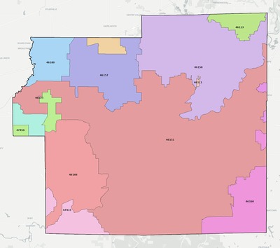 Morgan County IN ZIP code boundaries map