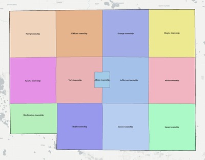Noble County IN townships and subdivisions map