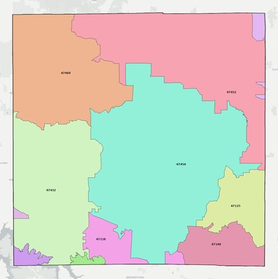 Orange County IN ZIP code boundaries map