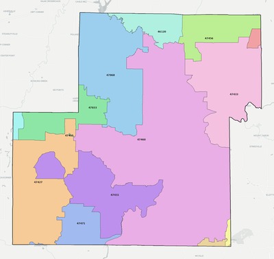Owen County IN ZIP code boundaries map