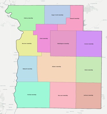Parke County IN townships and subdivisions map