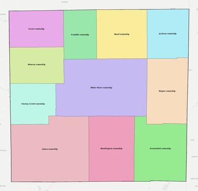 Randolph County IN townships and subdivisions map