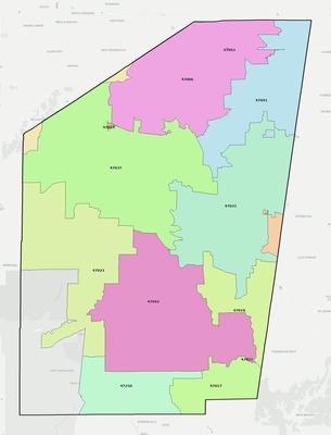 Ripley County IN ZIP code boundaries map