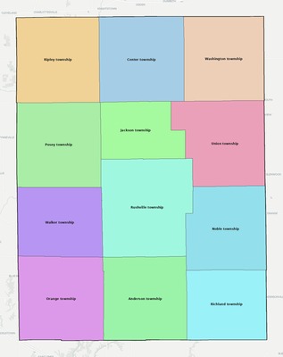 Rush County IN townships and subdivisions map
