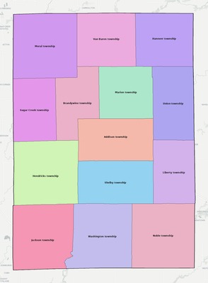 Shelby County IN townships and subdivisions map