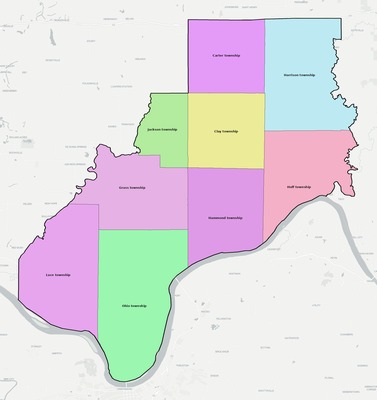 Spencer County IN townships and subdivisions map
