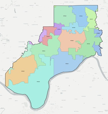Spencer County IN ZIP code boundaries map