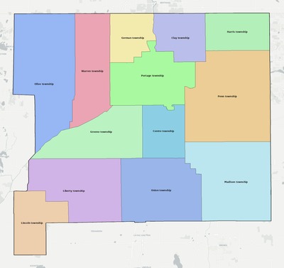 St. Joseph County IN townships and subdivisions map