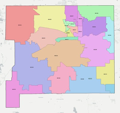 St. Joseph County IN ZIP code boundaries map