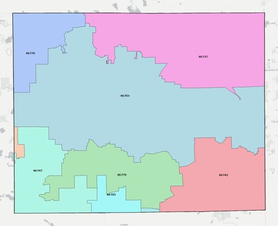 Steuben County IN ZIP code boundaries map