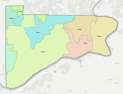 Switzerland County IN ZIP code boundaries map