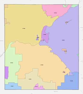 Tippecanoe County IN ZIP code boundaries map
