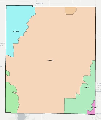 Union County IN ZIP code boundaries map