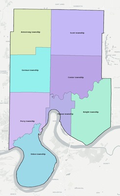 Vanderburgh County IN townships and subdivisions map