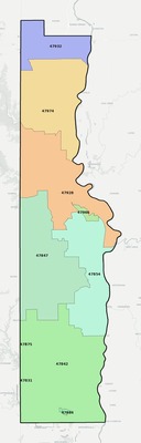 Vermillion County IN ZIP code boundaries map