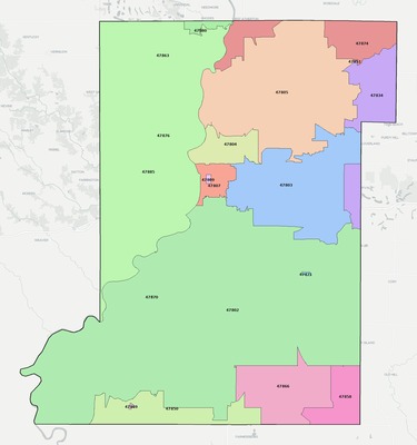 Vigo County IN ZIP code boundaries map