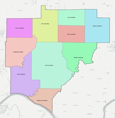 Warrick County IN townships and subdivisions map