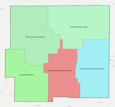 Wayne County IN school district boundaries map