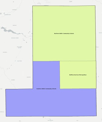 Wells County IN school district boundaries map