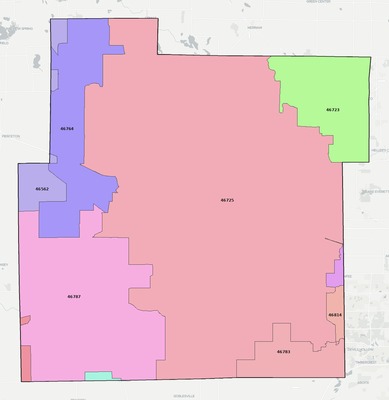 Whitley County IN ZIP code boundaries map
