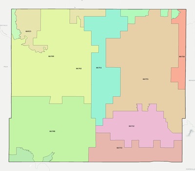 Allen County KS ZIP code boundaries map
