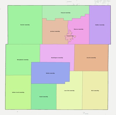 Anderson County KS townships and subdivisions map