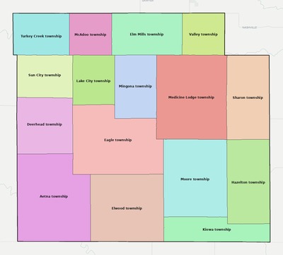 Barber County KS townships and subdivisions map