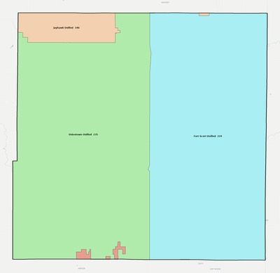 Bourbon County KS school district boundaries map