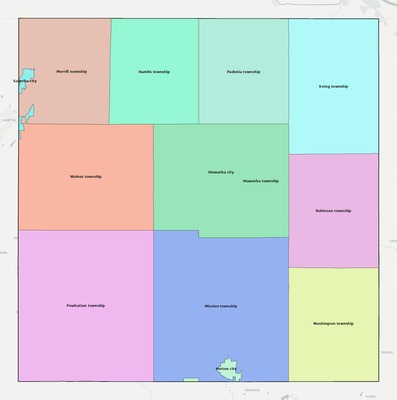 Brown County KS townships and subdivisions map