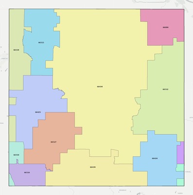 Brown County KS ZIP code boundaries map
