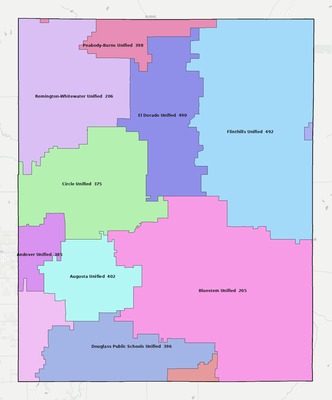 Butler County KS school district boundaries map
