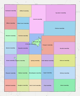 Butler County KS townships and subdivisions map