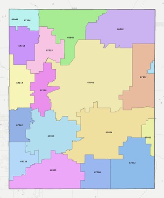 Butler County KS ZIP code boundaries map