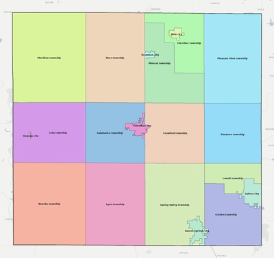 Cherokee County KS townships and subdivisions map