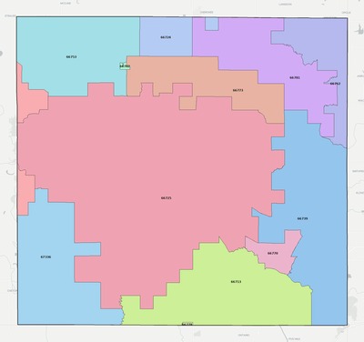 Cherokee County KS ZIP code boundaries map
