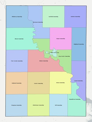 Clay County KS townships and subdivisions map