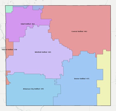 Cowley County KS school district boundaries map