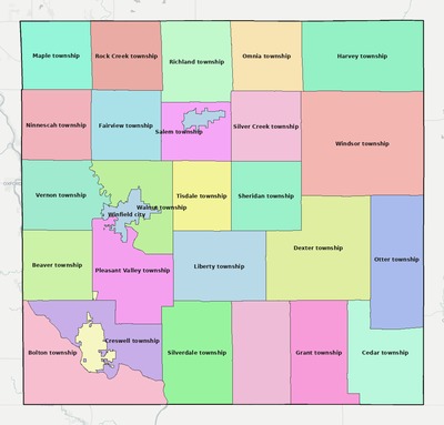 Cowley County KS townships and subdivisions map