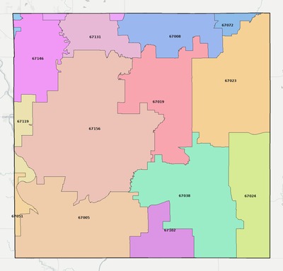 Cowley County KS ZIP code boundaries map